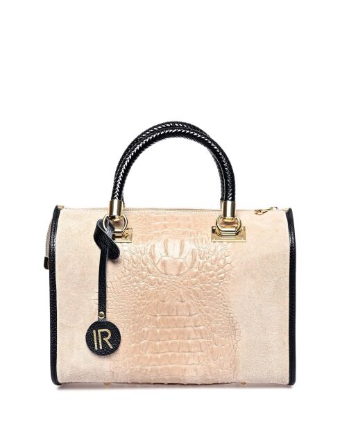 Beige leren handtas met handgrepen aan de bovenkant - 24x32x17 cm