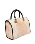 Beige leren handtas met handgrepen aan de bovenkant - 24x32x17 cm