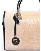 Beige leren handtas met handgrepen aan de bovenkant - 24x32x17 cm