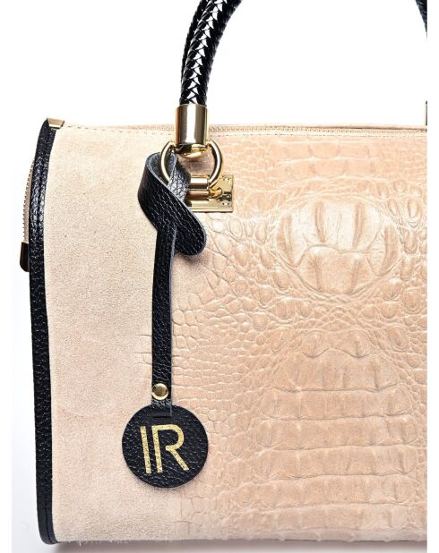 Beige leren handtas met handgrepen aan de bovenkant - 24x32x17 cm