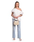 Bolso de piel beige - 19x22,5x9 cm