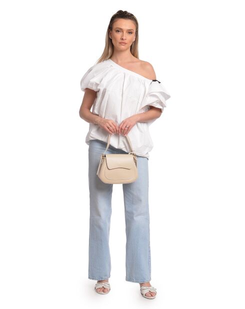 Bolso de piel beige - 19x22,5x9 cm