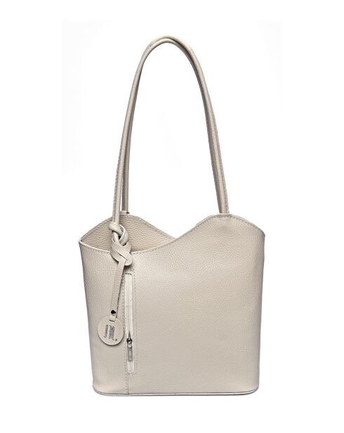 Sac porté épaule / Sac à dos en cuir beige - 29x28x9 cm