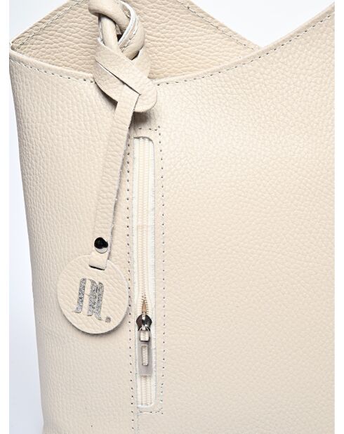 Sac porté épaule / Sac à dos en cuir beige - 29x28x9 cm