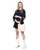 Sac porté épaule / Sac à dos en cuir beige - 29x28x9 cm