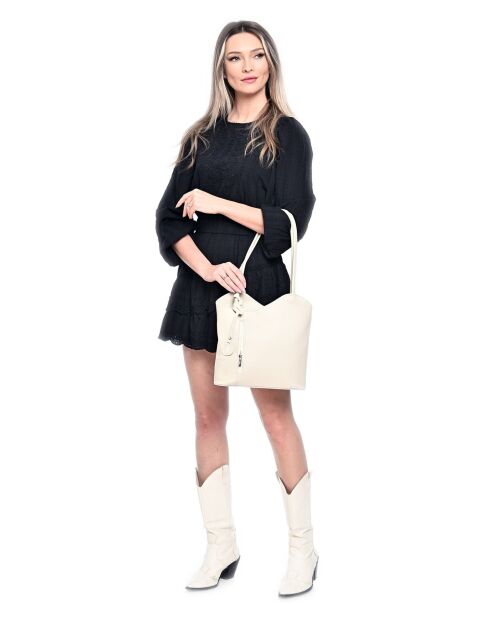 Sac porté épaule / Sac à dos en cuir beige - 29x28x9 cm