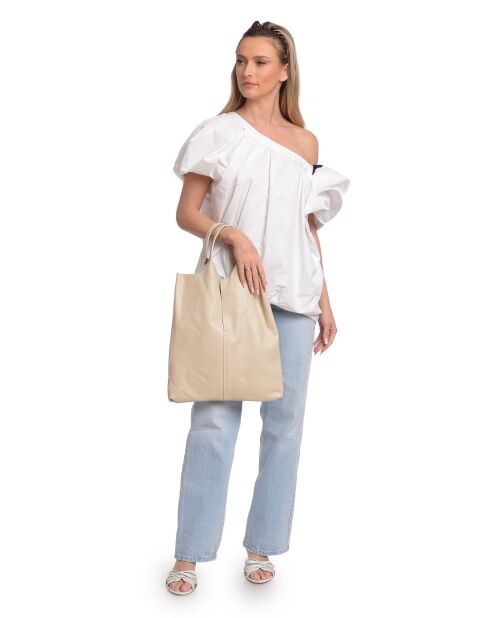 Borsa hobo in pelle beige - 39x37,5 cm