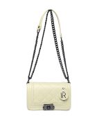 Sac bandoulière en cuir beige - 13x20.5x6cm