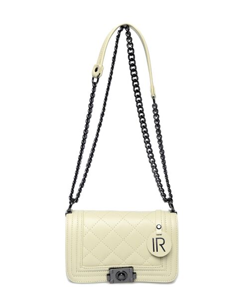 Sac bandoulière en cuir beige - 13x20.5x6cm