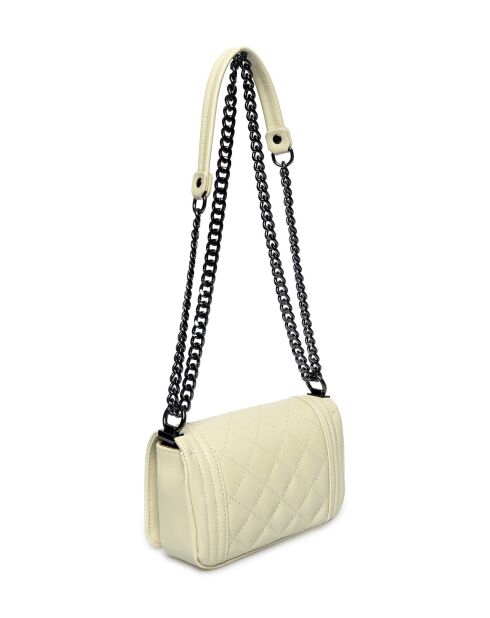 Sac bandoulière en cuir beige - 13x20.5x6cm