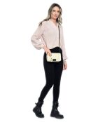 Sac bandoulière en cuir beige - 13x20.5x6cm