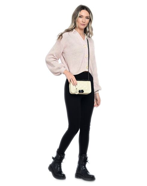 Sac bandoulière en cuir beige - 13x20.5x6cm