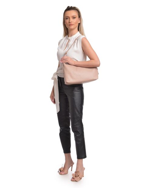 Sac porté épaule en cuir poudre - 20x38x8 cm