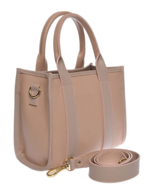 Handtasche aus puderfarbenem Leder - 18,5 x 22 x 8 cm