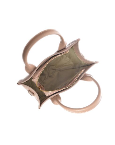 Handtasche aus puderfarbenem Leder - 18,5 x 22 x 8 cm