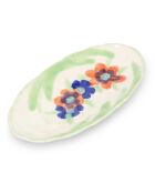 Servierschale aus Steinzeug mit Blumen, Weiß/Creme/Grün/Orange/Blau, 30,5 x 15,5 cm