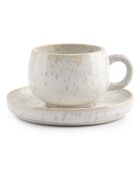 4 Soucoupes moka en grès courbe perle incurvée - 11 cm