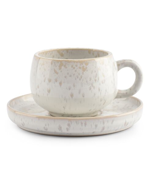 4 Soucoupes moka en grès courbe perle incurvée - 11 cm