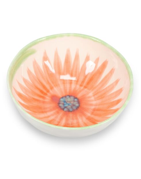 Bol en grès Fleur blanc/vert/orange/bleu - 23 x 9,5 cm