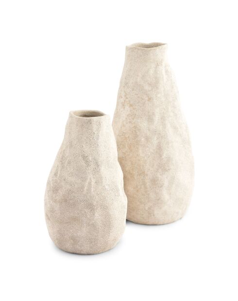 Jarrón de gres beige Cave - 14,5 x 22 cm