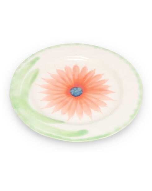 4 Assiettes en grès Fleur blanc/vert/orange/bleu - 27,5x3x27,5 cm