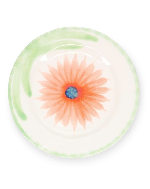 4 Assiettes en grès Fleur blanc/vert/orange/bleu - 27,5x3x27,5 cm