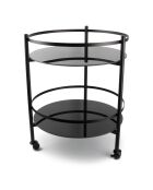 Chariot de service 2 niveaux en verre et fer  Bar noir  - 48 x 61,5 cm