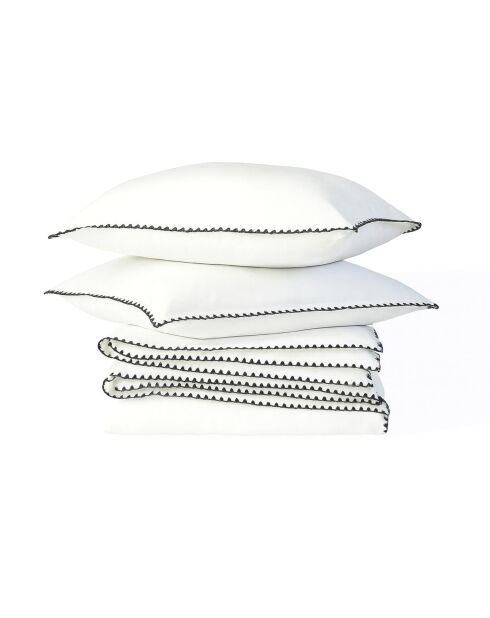 Parure de lit en percale de coton Zoé blanche/noire