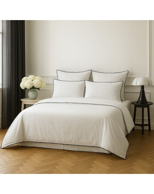 Parure de lit en percale de coton Zoé blanche/noire