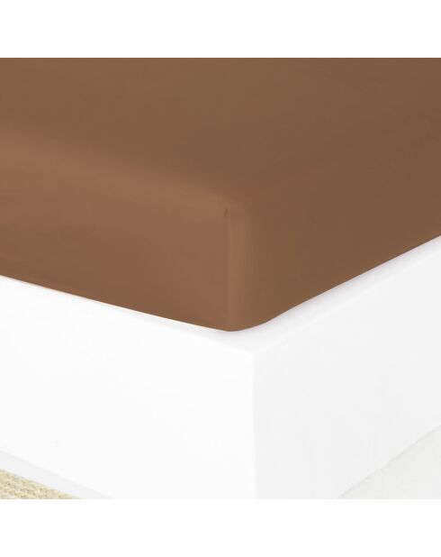 Drap housse satin de en coton Julia caramel