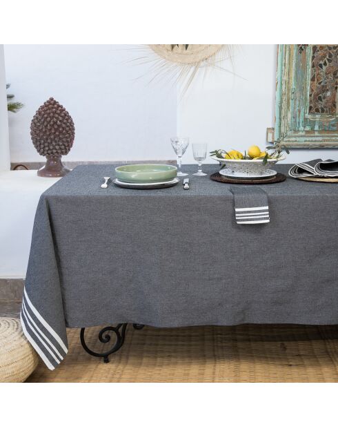 Mantel de servilletas Mahdia de algodón negro para 8