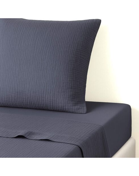 Drap plat gaze de coton Carla bleu orage