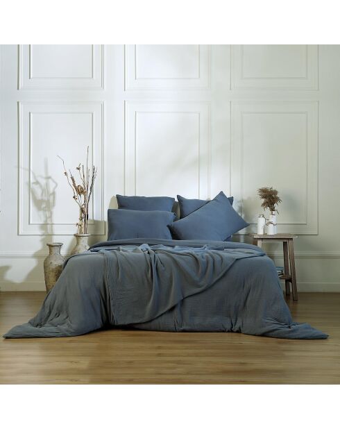 Drap plat gaze de coton Carla bleu orage