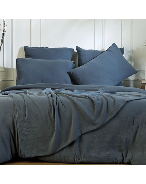Drap plat gaze de coton Carla bleu orage