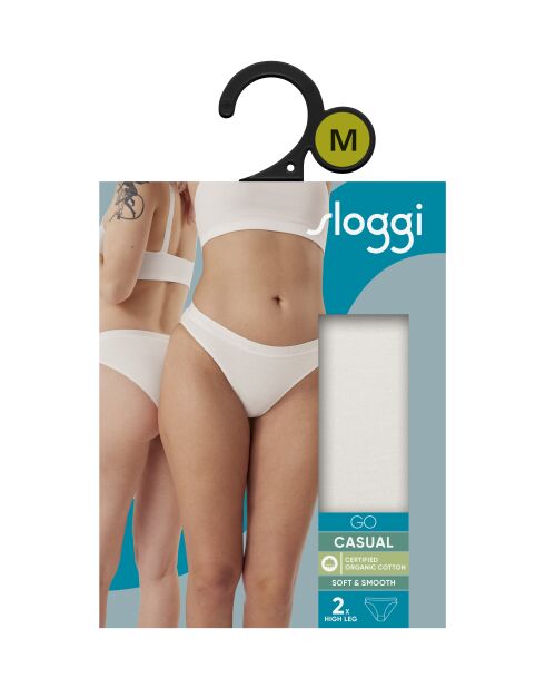 Set di 2 slip scollati Go Casual H High Leg in seta bianca