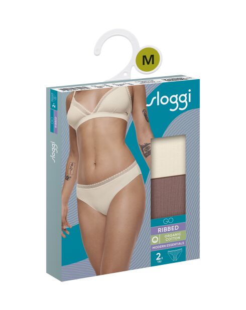 Confezione da 2 mutandine Go Ribbed H Tai marrone chiaro/crema