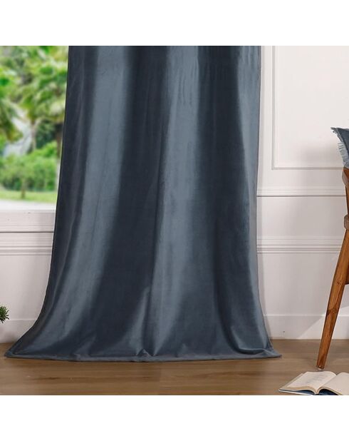 Samtvorhang aus Samt und Baumwolle mit Schlaufe, Sturmblau, 135 x 260 cm