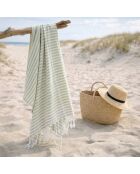 Fouta pareo en coton Bora Bora vert amande/taupe clair - 100x200 cm