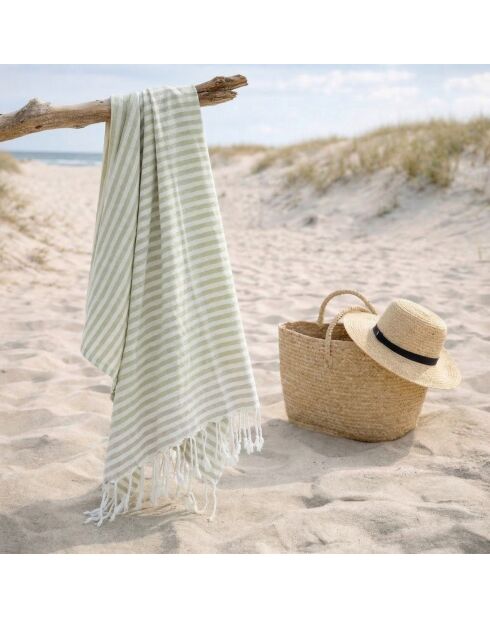 Pareo fouta in cotone Bora Bora verde mandorla/tortora chiaro - 100x200 cm