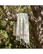 Fouta pareo en coton Bora Bora vert amande/taupe clair - 100x200 cm