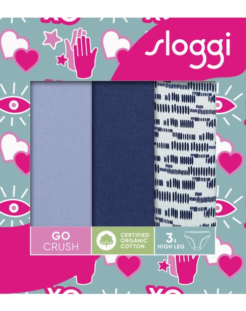 Set di 3 mutandine a gamba alta Go Crush, blu chiaro/blu e bianco