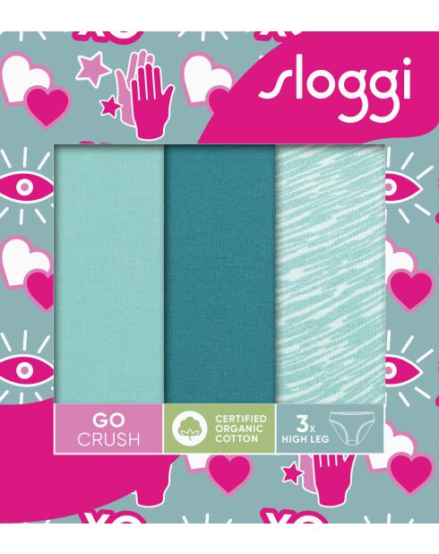 Set di 3 mutandine a gamba alta Go Crush, blu cielo/turchese/azzurro chiaro