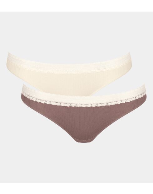 Set di 2 slip Go Ribbed R Brazil color crema/marrone con glassa