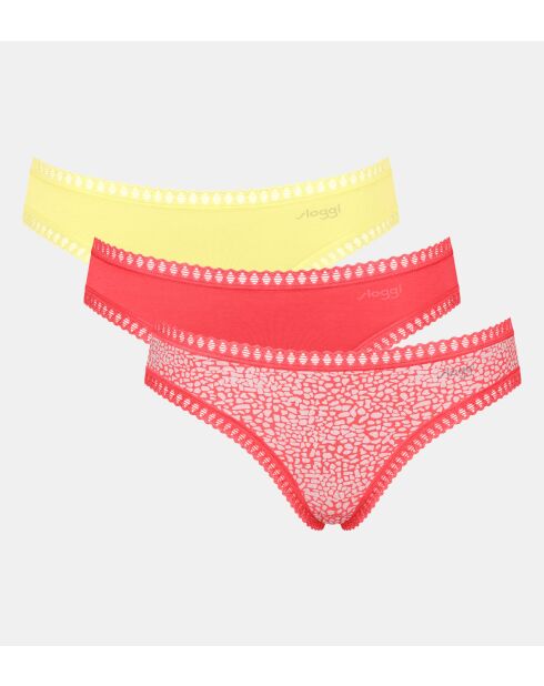 Set aus 3 Go Crush Mini-Slips in leuchtendem Koralle/Gelb/Korallenrot und Weiß