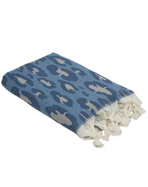 Luipaardblauwe katoenen jacquard fouta - 100x200 cm