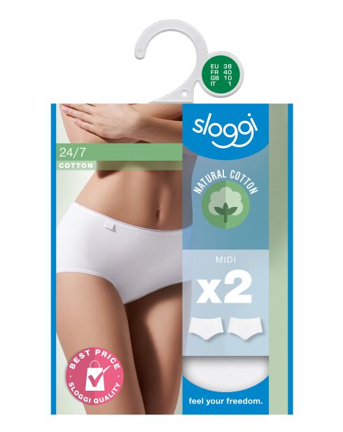 Set di 2 slip midi midi bianchi 24/7 in cotone H