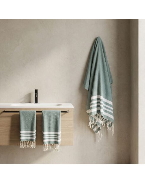 Set mit 3 Hamptons Badetüchern aus Baumwolle, 100 x 200 cm, salbeigrün