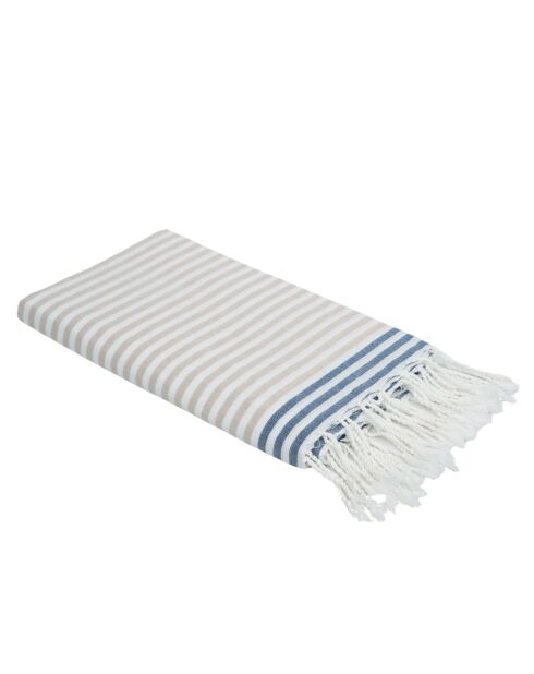 Pareo in cotone Bora Bora beige/blu jeans fouta - 100x200 cm