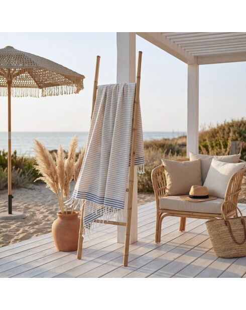 Pareo in cotone Bora Bora beige/blu jeans fouta - 100x200 cm