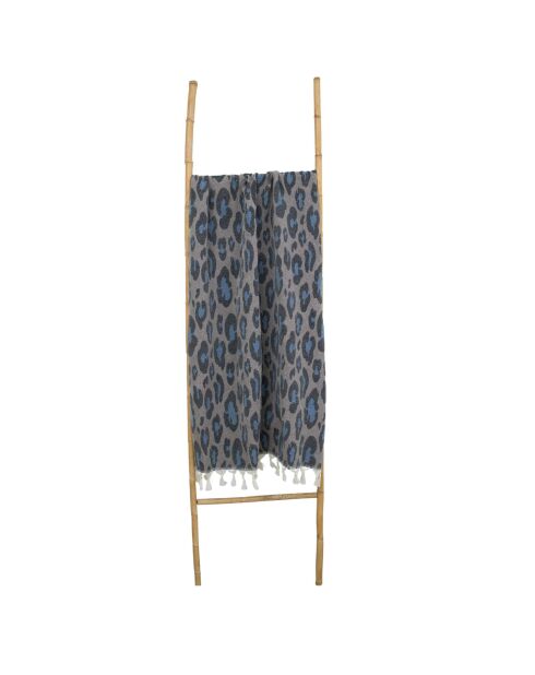 Fouta de algodón jacquard de leopardo, color taupe y azul - 100x200 cm